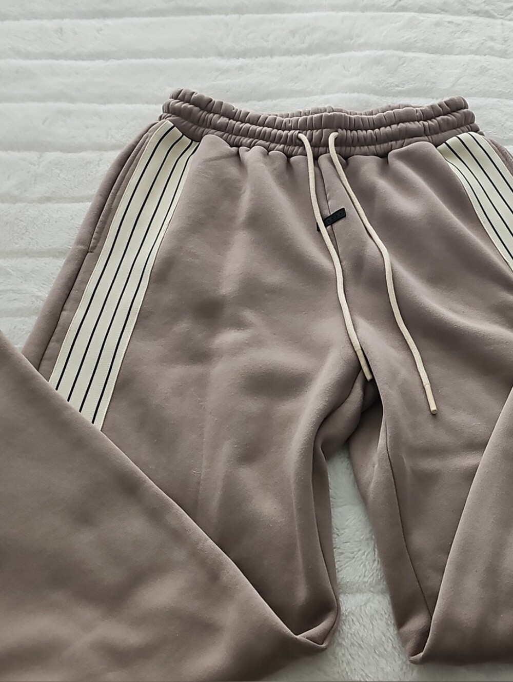 Men's Taupe Drawstring Jogger Pants with Striped Side Panels